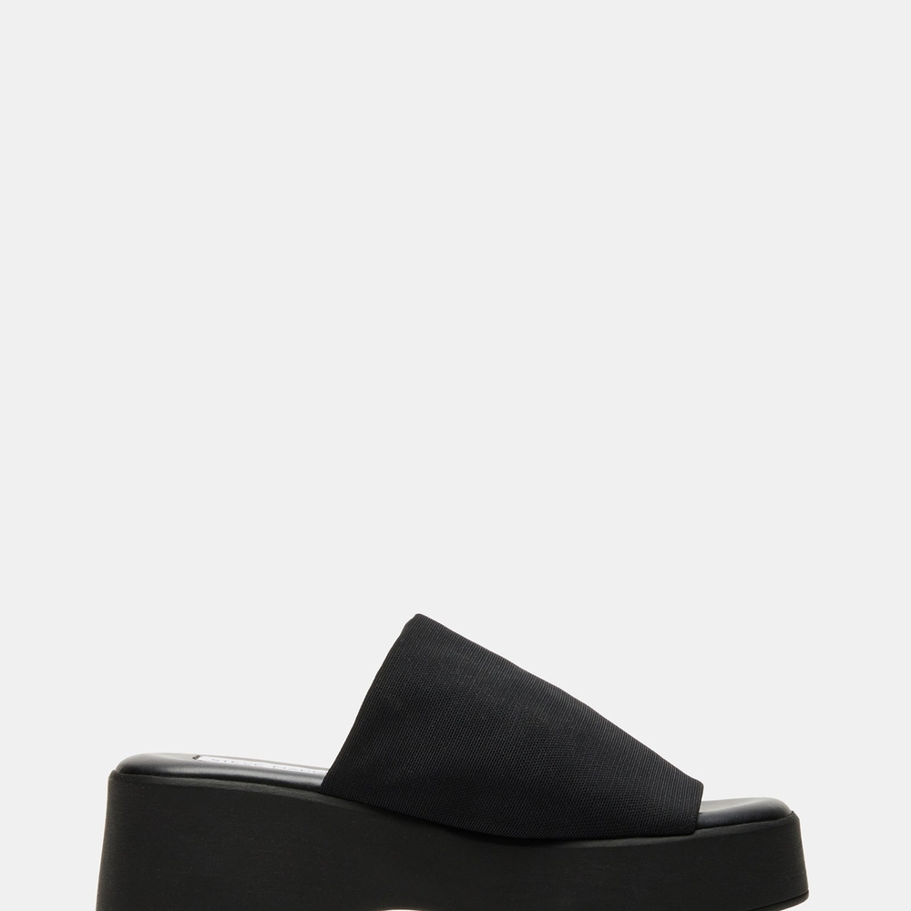 Steve Madden Black Platform Slides